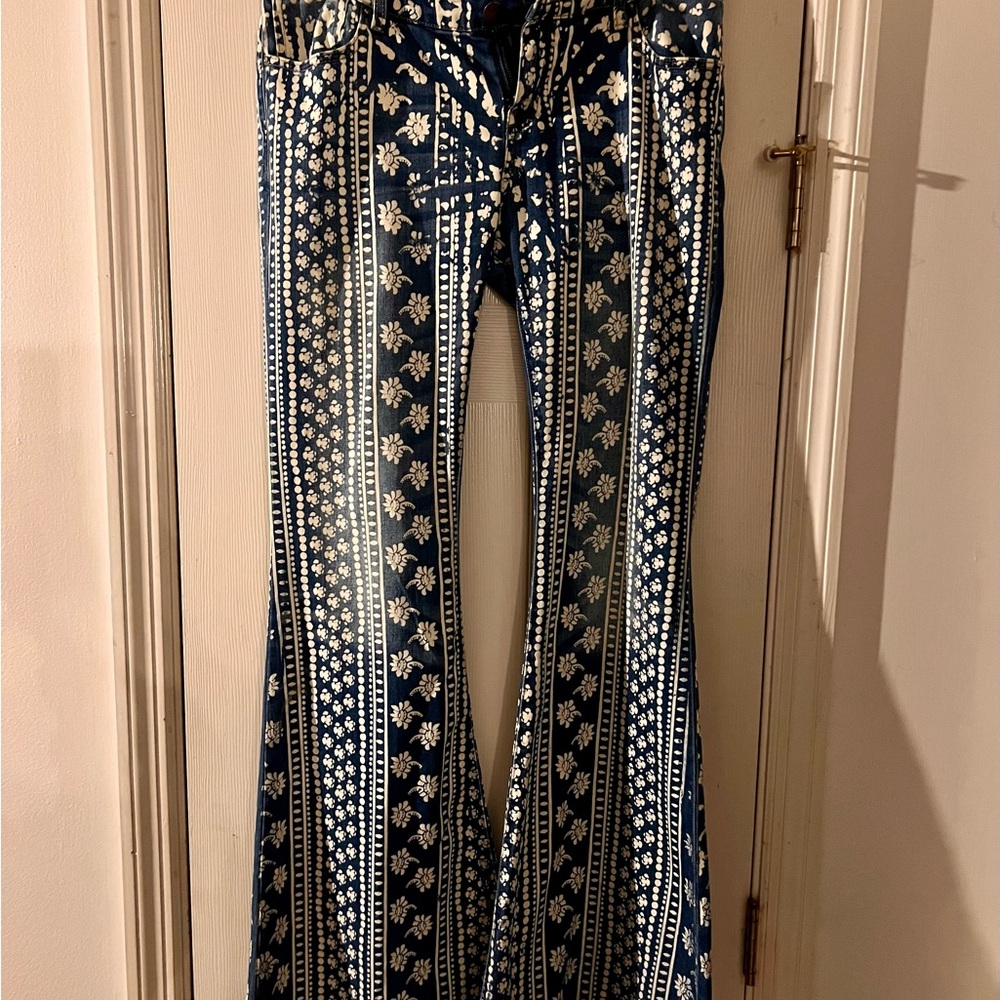 Free People Indigo Blue Patterned Flare Jeans - Picture 12 of 12